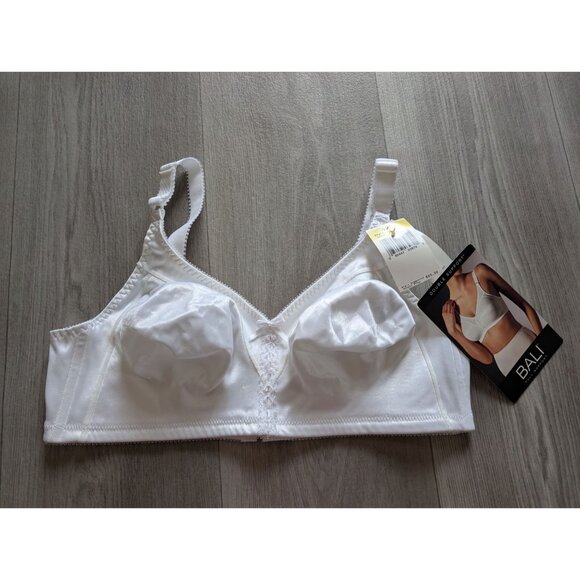 Bali Double Support Wire-Free Bra 42C White Satin Full Coverage Stretch Straps - Picture 5 of 6